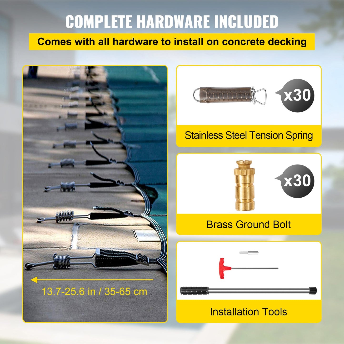 Inground Pool Safety Cover, Fits 20 ft x 40 ft Rectangular Winter Pool Cover with Right Step, Triple Stitched, High Strength Mesh PP, Good Rain Permeability, Installation Hardware Included