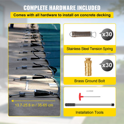 Inground Pool Safety Cover, Fits 20 ft x 40 ft Rectangular Winter Pool Cover with Right Step, Triple Stitched, High Strength Mesh PP, Good Rain Permeability, Installation Hardware Included
