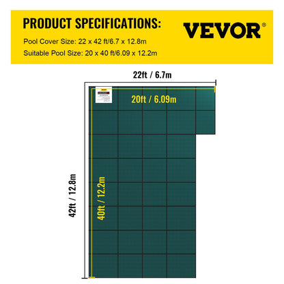 Inground Pool Safety Cover, Fits 20 ft x 40 ft Rectangular Winter Pool Cover with Right Step, Triple Stitched, High Strength Mesh PP, Good Rain Permeability, Installation Hardware Included