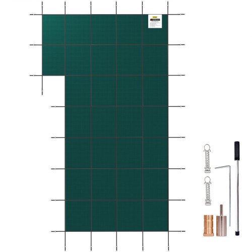 Inground Pool Safety Cover, 18 ft x 34 ft Rectangular Winter Pool Cover with Left Step, Triple Stitched, High Strength Mesh PP Material, Good Rain Permeability, Installation Hardware Included