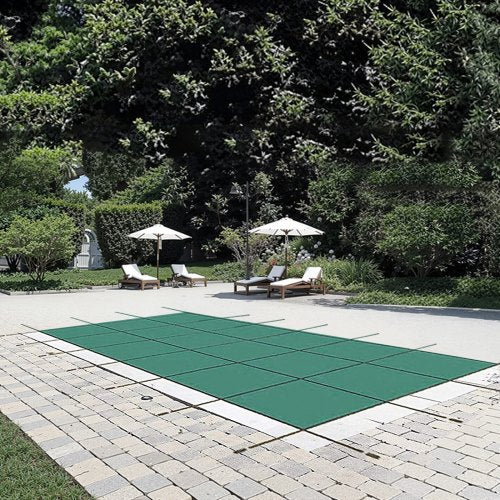 Inground Pool Safety Cover, 14 ft x 26 ft Rectangular Winter Pool Cover, Triple Stitched, High Strength Mesh PP Material with Good Rain Permeability, Installation Hardware Included, Green