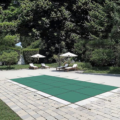 Inground Pool Safety Cover, 14 ft x 26 ft Rectangular Winter Pool Cover, Triple Stitched, High Strength Mesh PP Material with Good Rain Permeability, Installation Hardware Included, Green