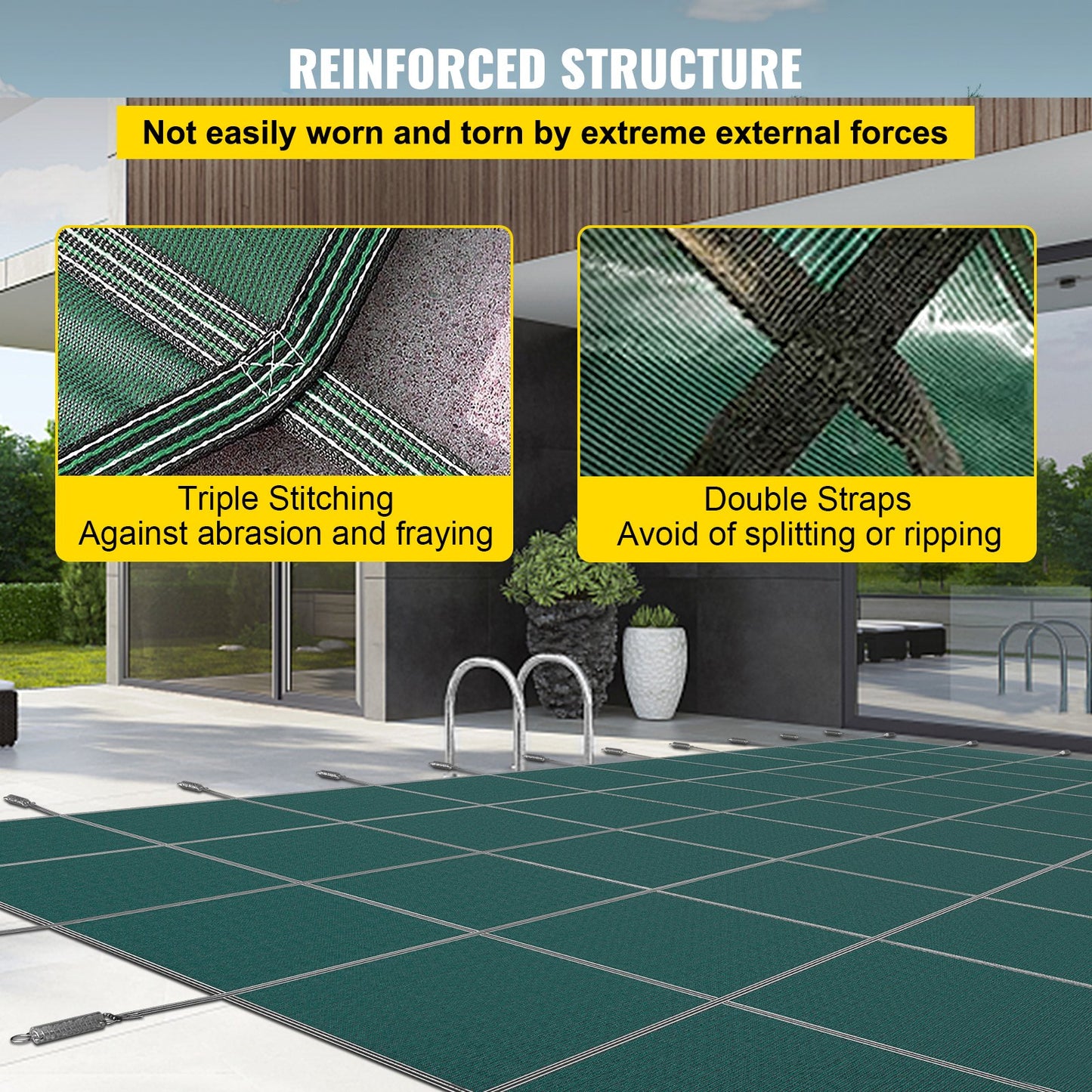Inground Pool Safety Cover, 14 ft x 26 ft Rectangular Winter Pool Cover, Triple Stitched, High Strength Mesh PP Material with Good Rain Permeability, Installation Hardware Included, Green