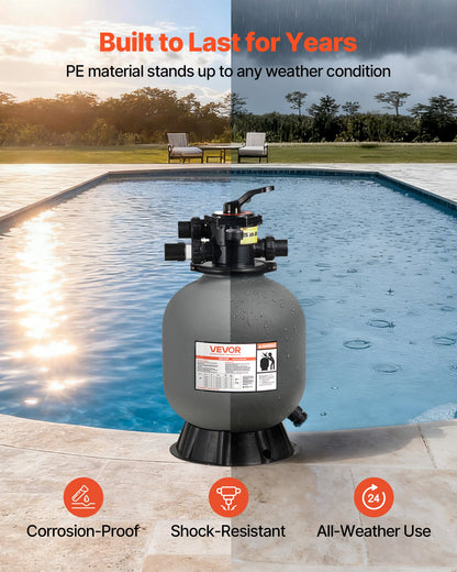 Sand Filter, 18-Inch, 40 GPM Above Inground Swimming Pool Sand Filter System, with 7-Way Multi-Port Valve, Backwash, Rinse, Recirculate, Waste, Winter, Closed Modes, for Above In Ground Pools
