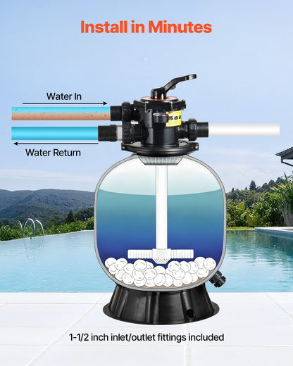 Sand Filter, 18-Inch, 40 GPM Above Inground Swimming Pool Sand Filter System, with 7-Way Multi-Port Valve, Backwash, Rinse, Recirculate, Waste, Winter, Closed Modes, for Above In Ground Pools