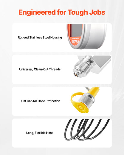Digital Hydraulic Pressure Test Coupling Kit, 10000 PSI Pressure Gauge Manometer Tester with 1 Gauge, 1 Test Coupling, 1 Quick-Release Coupler, and 1 Hose for Excavator Construction Machinery