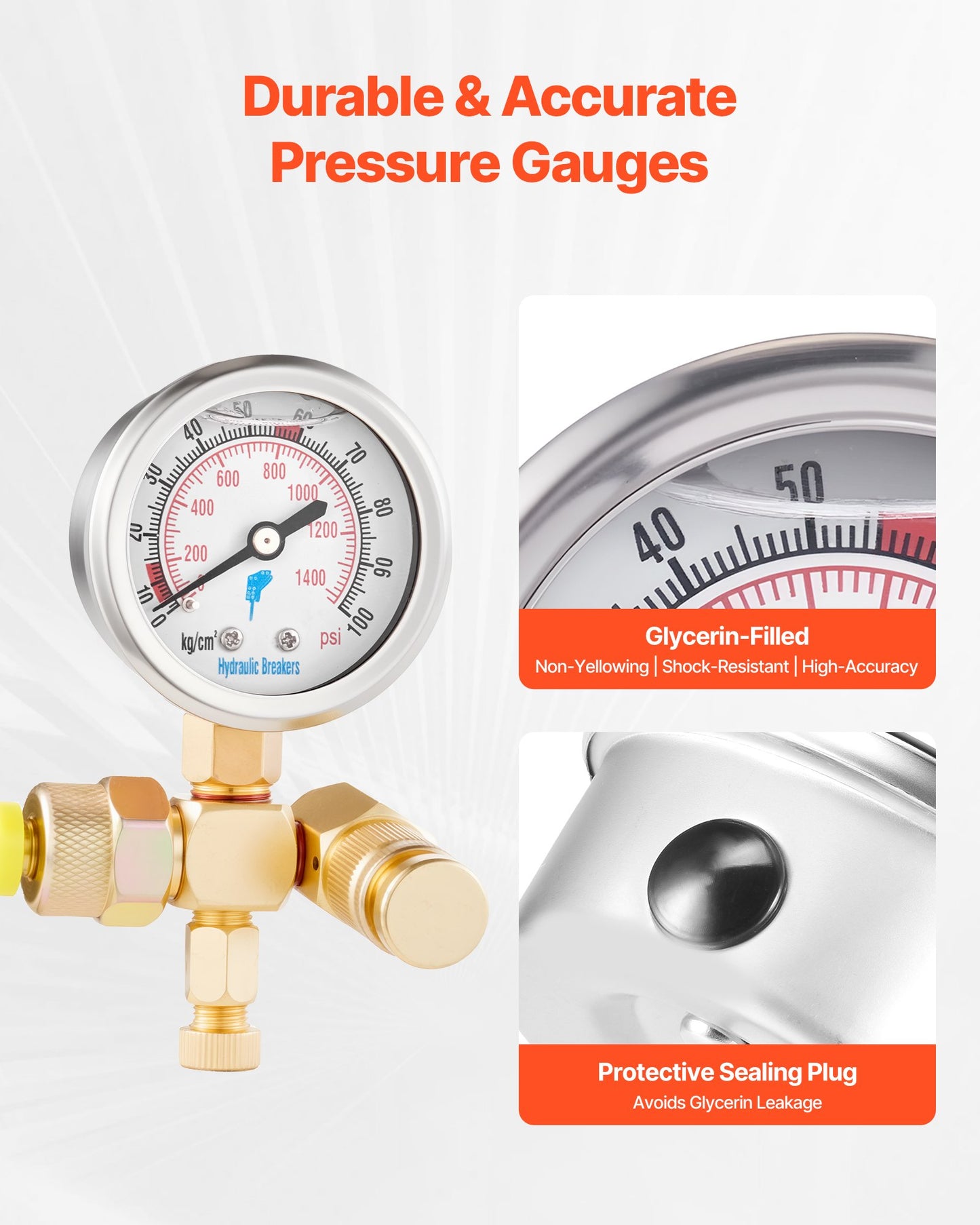 Hydraulic Nitrogen Accumulator Charging Kit, 0-1420 PSI Nitrogen Fill Kit, Pressure Test System with 1 Pressure Gauge, 1 Gas Hose, 1 Valve Body and 1 CGA580 Adapter for Construction Machinery