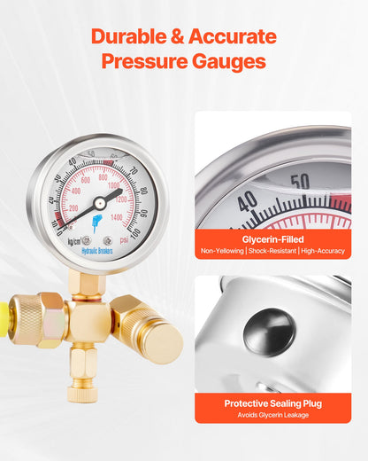 Hydraulic Nitrogen Accumulator Charging Kit, 0-1420 PSI Nitrogen Fill Kit, Pressure Test System with 1 Pressure Gauge, 1 Gas Hose, 1 Valve Body and 1 CGA580 Adapter for Construction Machinery