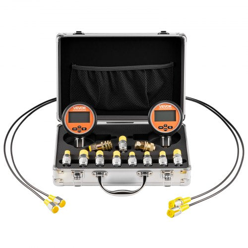 Digital Hydraulic Pressure Test Coupling Kit, 10000 PSI Pressure Gauge Manometer Tester with 2 Gauges, 9 Test Couplings, 2 Quick-Release Couplers, 2 Hoses for Excavator Construction Machinery
