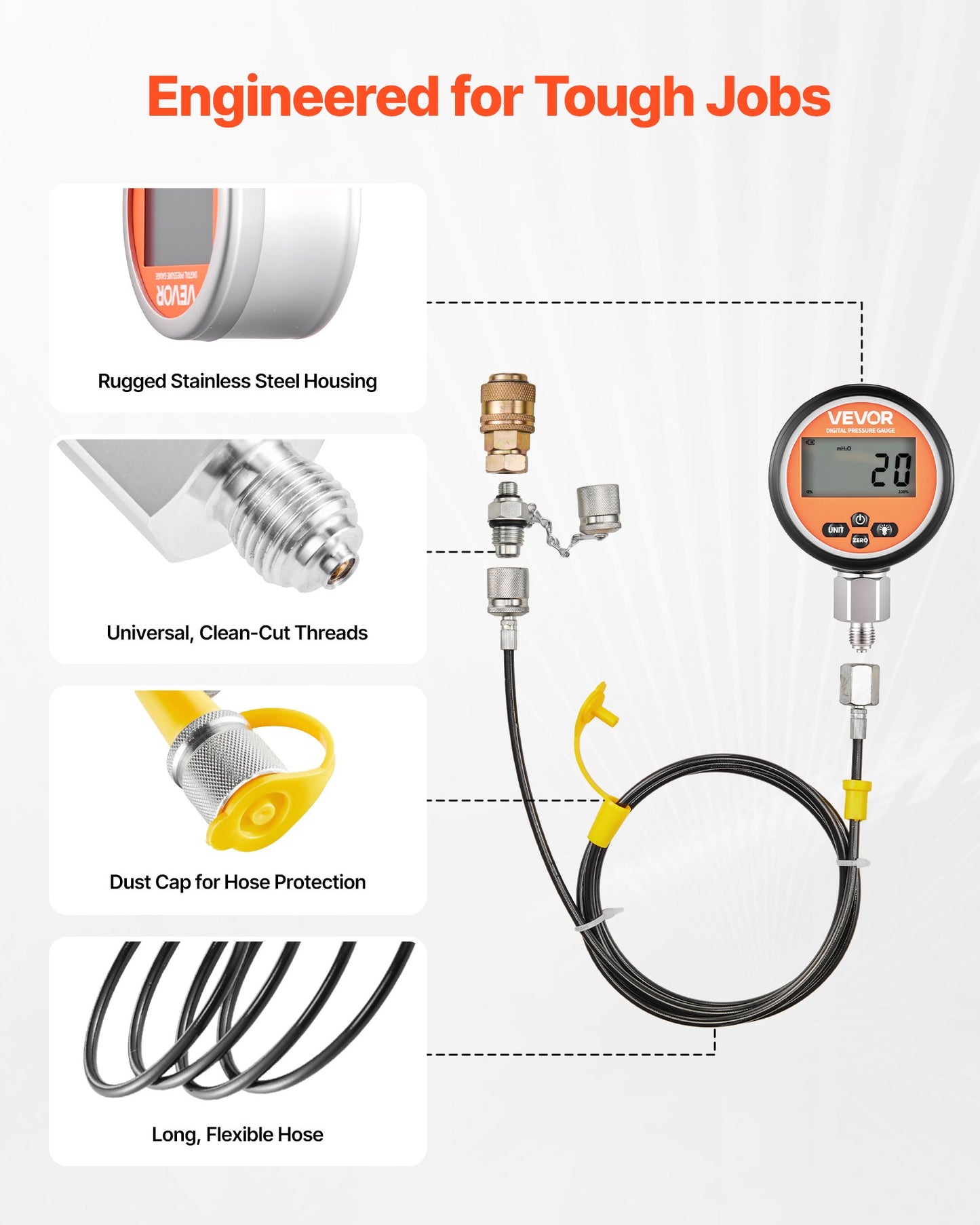 Digital Hydraulic Pressure Test Coupling Kit, 10000 PSI Pressure Gauge Manometer Tester with 2 Gauges, 9 Test Couplings, 2 Quick-Release Couplers, 2 Hoses for Excavator Construction Machinery