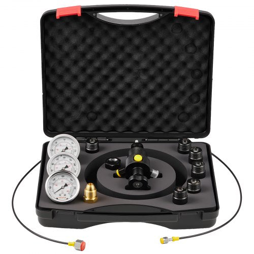 Hydraulic Nitrogen Accumulator Charging Kit, All-in-One Nitrogen Fill Kit, Pressure Test System with 3 Gauges (1500, 4000, 6000 PSI), 6 Adapters Couplings, 1 Gas Hose, 1 Valve, 1 CGA580 Adapter