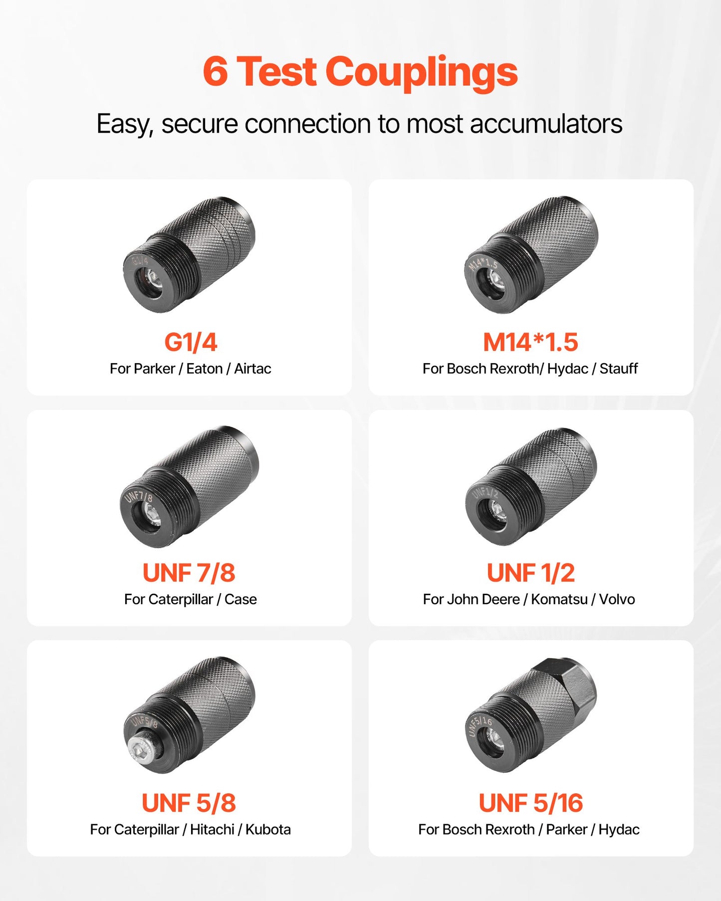 Hydraulic Nitrogen Accumulator Charging Kit, All-in-One Nitrogen Fill Kit, Pressure Test System with 3 Gauges (1500, 4000, 6000 PSI), 6 Adapters Couplings, 1 Gas Hose, 1 Valve, 1 CGA580 Adapter