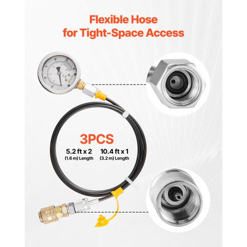 Hydraultryckstestsats, 10/60/160/400/600 bar (150/900/2300/6000/9000 psi), Hydraulisk mätaresats 5 mätare 20 kopplingar 4 snabbkopplingar 3 slangar för grävmaskin och byggmaskiner |  EU