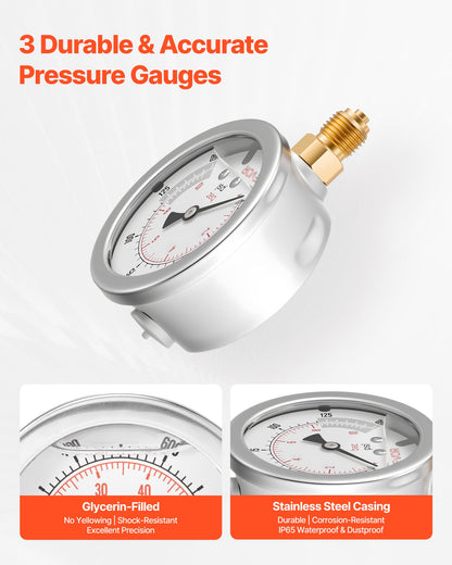Hydraulic Pressure Test Kit, 150/900/2300/6000/9000 PSI (10/60/160/400/600 Bar), Hydraulic Gauge Kit 5 Gauges 20 Couplings 4 Quick-Release Couplers 3 Hoses for Excavator Construction Machinery