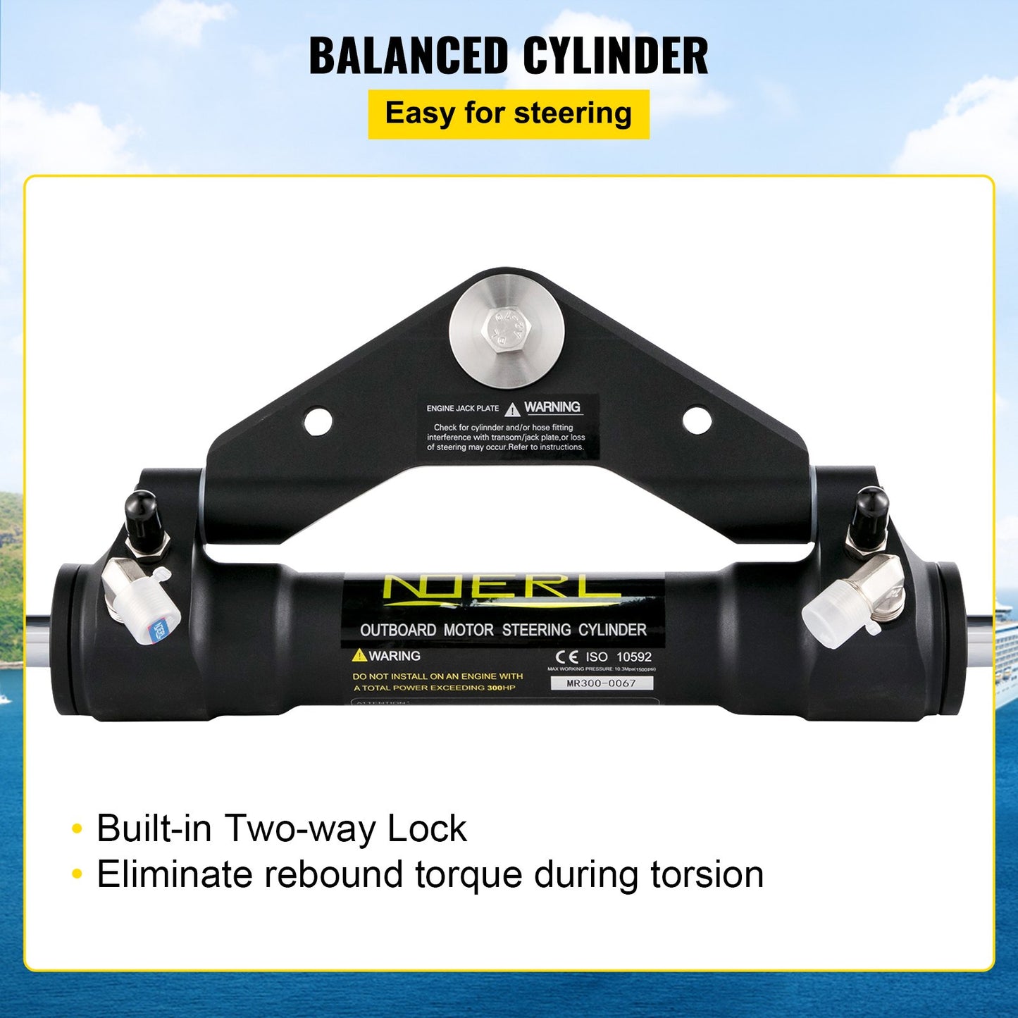 Hydraulisk styrcylinder 300HP, Hydraulisk styrning Frontmonterad Hydraulisk utombordare Marinstyrsats utan hydraulslang och rod för utombordare Båtstyrsystem