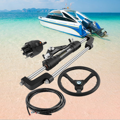 Hydraulic Boat Steering Kit, 300HP Hydraulic Steering Kit Helm Pump, Cylinder, Wheel, 18 Feet Hose Hydraulic Steering Seal Kit, Corrosion-Resistant Boat Steering System Marine Steering Kit