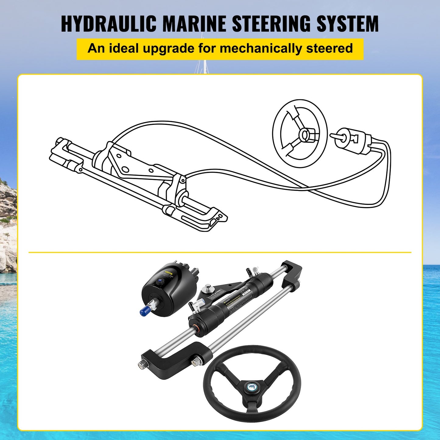 Hydraulic Steering Kit 300HP, Hydraulic Boat Steering Kit Helm Pump, Hydraulic Boat Steering Kit Utan hydraulisk styrslang för båtstyrningssystem
