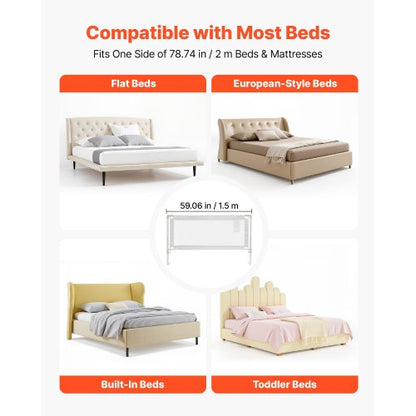 Sänggrind för småbarn, skyddsräcke för barnsängar med förstärkt järnrör och oxfordtyg, justerbart sängräcke på sidan, bärbart skyddsräcke för spjälsäng, våningssäng, 1500 x 890 mm, 1 styck |  EU