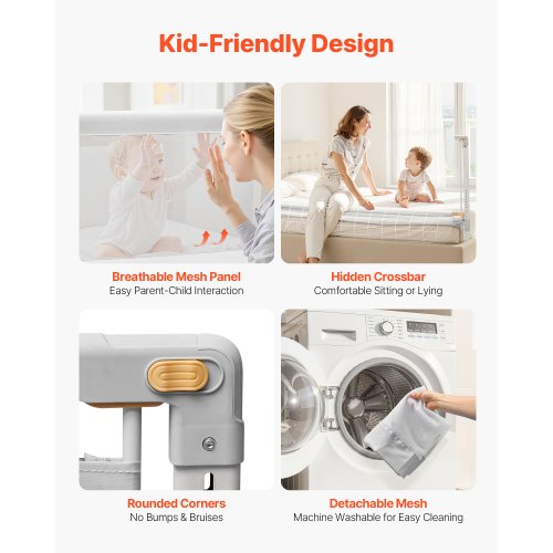 Sänggrind för småbarn, skyddsräcke för barnsängar med förstärkt järnrör och oxfordtyg, justerbart sängräcke på sidan, bärbart skyddsräcke för spjälsäng, våningssäng, 1500 x 890 mm, 1 styck |  EU