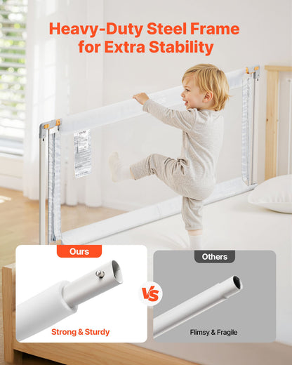 Toddler Bed Rail, Kids Beds Guard Rail with Reinforced Iron Pipe and Oxford Cloth, Adjustable Height Bed Side Railing, Portable Guard Bumper Barrier for Crib, Bunk, 59.06 x 35.04 in, 1 Piece