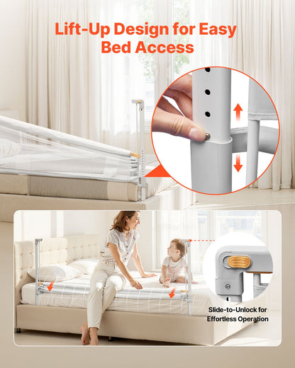 Toddler Bed Rail, Kids Beds Guard Rail with Reinforced Iron Pipe and Oxford Cloth, Adjustable Height Bed Side Railing, Portable Guard Bumper Barrier for Crib, Bunk, 59.06 x 35.04 in, 1 Piece