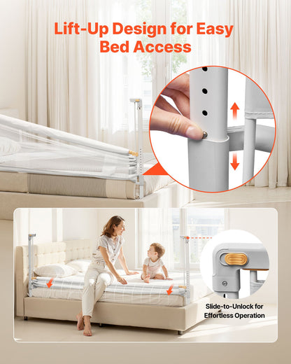 Toddler Bed Rail, Kids Beds Guard Rail with Reinforced Iron Pipe and Oxford Cloth, Adjustable Height Bed Side Railing, Portable Guard Bumper Barrier for Crib, Bunk, 78.74 x 35.04 in, 1 Piece