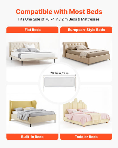 Toddler Bed Rail, Kids Beds Guard Rail with Reinforced Iron Pipe and Oxford Cloth, Adjustable Height Bed Side Railing, Portable Guard Bumper Barrier for Crib, Bunk, 78.74 x 35.04 in, 1 Piece