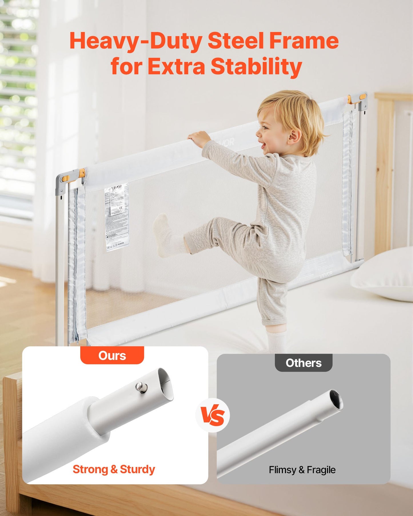 3 Piece Toddler Bed Rail, Kids Beds Guard Rail with Reinforced Iron Pipe and Oxford Cloth, Adjustable Height Bed Side Railing, Portable Guard Bumper Barrier for Queen Size, 3 Sides, Grey