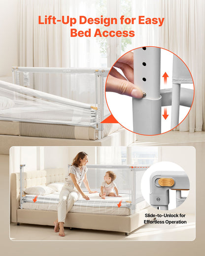 3 Piece Toddler Bed Rail, Kids Beds Guard Rail with Reinforced Iron Pipe and Oxford Cloth, Adjustable Height Bed Side Railing, Portable Guard Bumper Barrier for Queen Size, 3 Sides, Grey