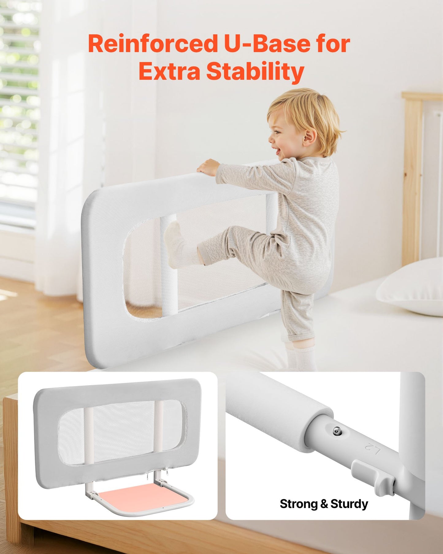Toddler Bed Rail, Kids Beds Guard Rail with Reinforced Iron Pipe and Oxford Cloth, Adjustable Height Bed Side Railing, Portable Guard Bumper Barrier for Crib, Bunk, 31.5 x 26.38 in, 1 Piece