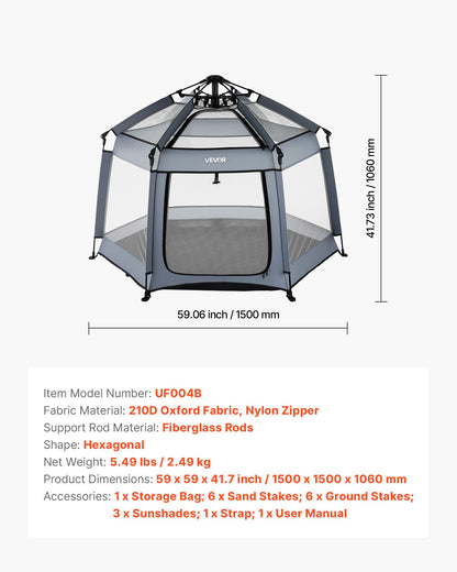 Baby Playpen, Pop Up Toddler Playpen with Canopy, Indoor & Outdoor Portable Play Yard for Babies Toddlers with UPF 50+ Sunshades & Travel Bag for Home Park Beach, Foldable and Lightweight