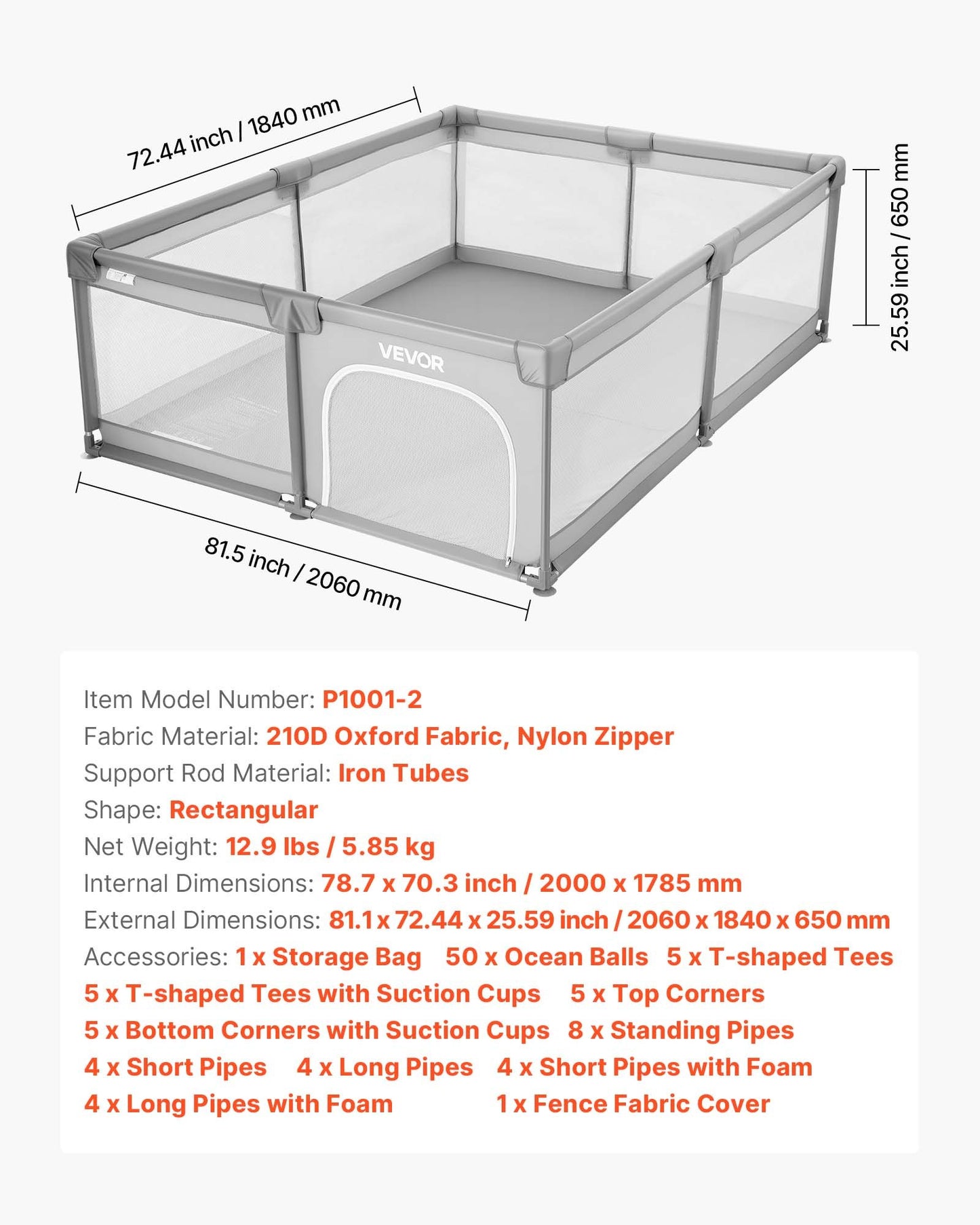 Baby Playpen, 78.7″ x 70.3″ Extra Large Playpen for Babies Toddlers, Indoor/Outdoor Baby Fence Play Yard, No-Gap Safety Activity Center with 50 Ocean Balls, Zippered Door & Soft Breathable Mesh