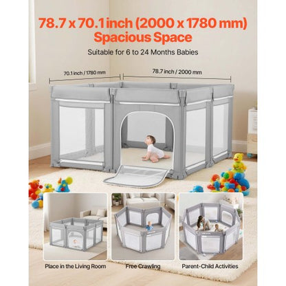 Babylekhage, 2000 x 1780 mm Extra stor lekhage för småbarn, hopfällbart babystaket med dragkedja och mjukt andningsbart nät, säkerhetsaktivitetscenter för inomhus och utomhus - perfekt present till småbarn |  EU