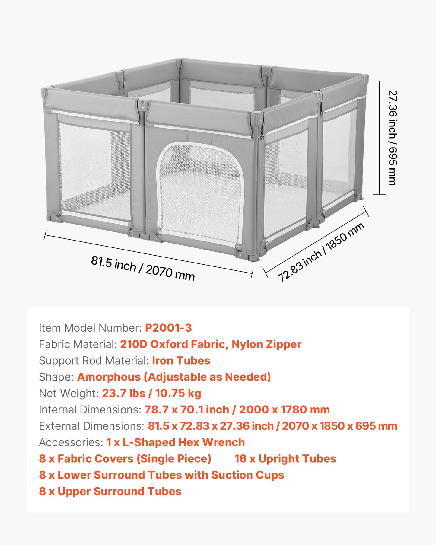 Baby Playpen, 78.7″ x 70.1″ Extra Large Toddlers Playpen, Foldable Baby Fence Play Yard with Zippered Door & Soft Breathable Mesh, Indoor Outdoor Safety Activity Center - Great Gift for Toddlers