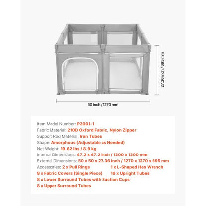 Babylekhage, 1200 x 1200 mm hopfällbar lekhage för småbarn, inomhus-/utomhusstaket för babylek med dragkedja och mjukt andningsbart nät, aktivitetscenter utan mellanrum för småbarn 6–24 månader |  EU