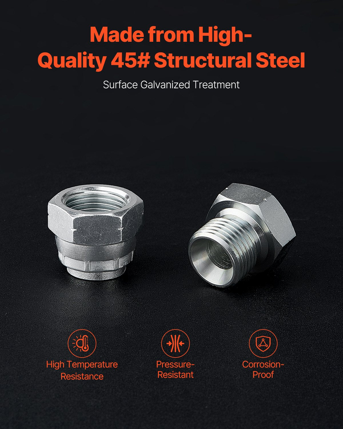 64 PCS BSPP Hydraulic Fittings, Hydraulic Cap and Plug Kit with Precision Threading, Galvanized Steel Heavy Duty Hydraulic Fitting Adapter Kit, Dash Sizes 04/06/08/10/12/16