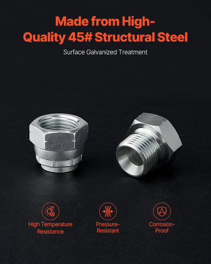 64 PCS BSPP Hydraulic Fittings, Hydraulic Cap and Plug Kit with Precision Threading, Galvanized Steel Heavy Duty Hydraulic Fitting Adapter Kit, Dash Sizes 04/06/08/10/12/16