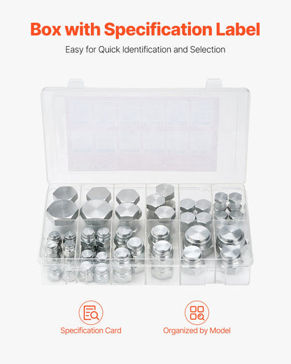 64 PCS BSPP Hydraulic Fittings, Hydraulic Cap and Plug Kit with Precision Threading, Galvanized Steel Heavy Duty Hydraulic Fitting Adapter Kit, Dash Sizes 04/06/08/10/12/16