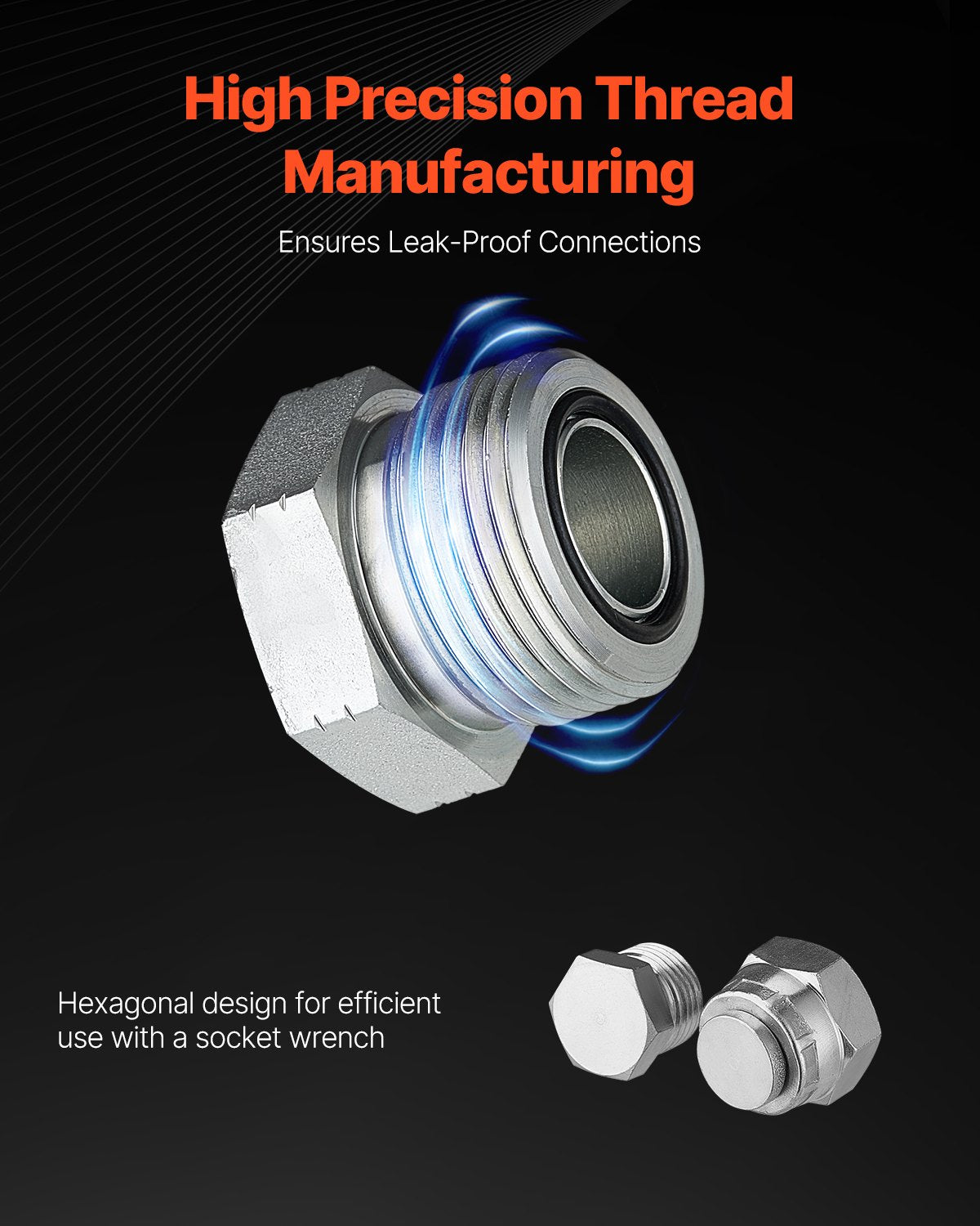 64 PCS DIN Hydraulic Fittings, Heavy Duty Master Industrial Hydraulic Cap and Plug, Hose Tube and Pipe Fitting Kit, Cap and Plug Kit with Precision Threading, Dash Sizes 14/16/18/22/26/30/36