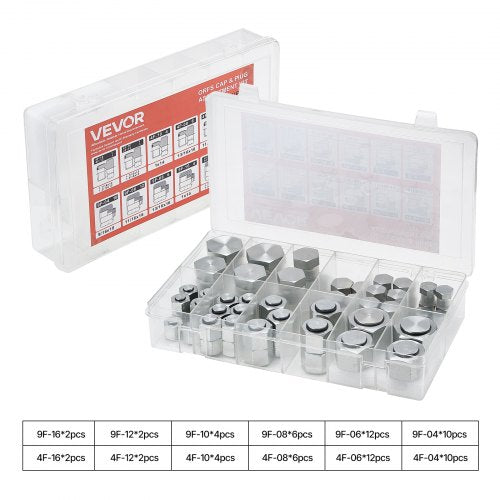 72 PCS ORFS Hydraulic Fittings, O Ring Face Seal Fitting Kit, Hydraulic Hose Tube and Pipe Fittings, Cap and Plug Set for Hydraulics, O Ring Assortment Kit Precision Thread, Sizes 4 6 8 10 12 16