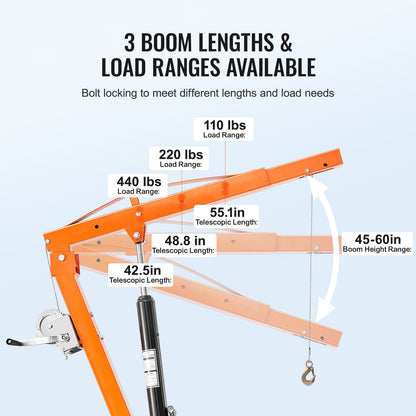Hydraulisk pickup, kran lyftkran 500 lbs 360° svängbar hisslyft