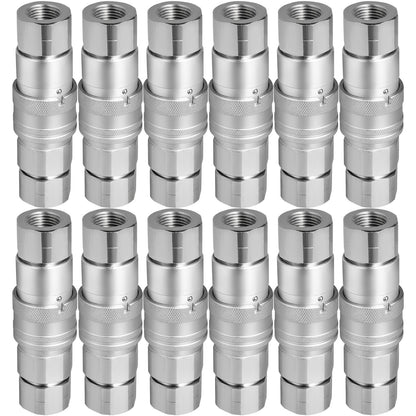 Hydraulische Schnellkupplung für Kompaktlader, 1/2 Zoll, Hydraulikkupplung, 1/2 Zoll NPT, Hydraulikkupplung, Schnellkupplung, 2 Paar, Hydraulik-Schnellkupplung, 27,6 MPa (ISO 16028) (12 Paar)