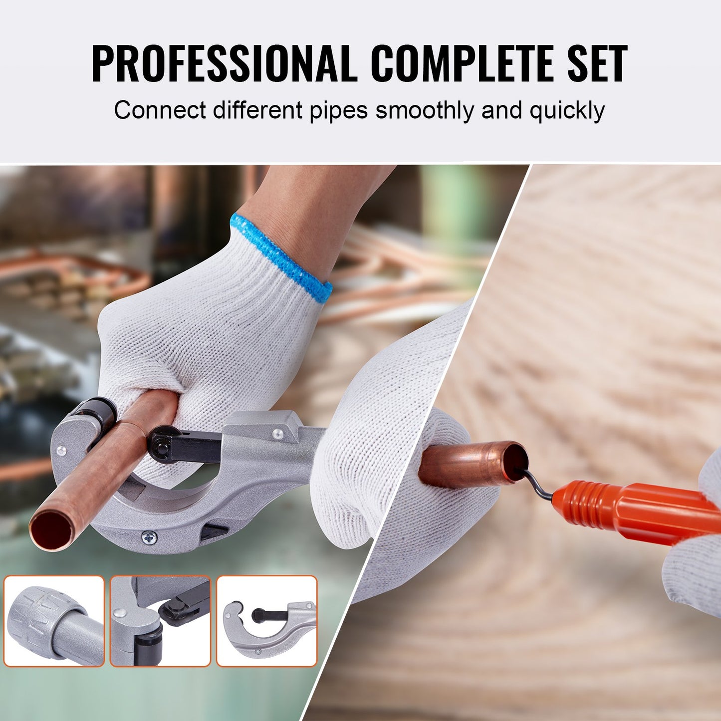 Hydraulischer Rohraufweiter, 3/8" bis 1-1/8" Außendurchmesser, HAVC-Hydraulikpresswerkzeug mit 7 Rohraufweiterköpfen, Entgratwerkzeug, Rohrschneider für Kupfer-, Aluminium-, Messing- und Weichstahlrohre