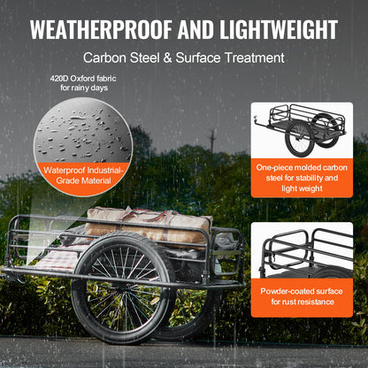 Bike Cargo Trailer, 275 lbs Load Capacity, Heavy-Duty Bicycle Wagon Cart, Foldable Compact Storage & Quick Release with Universal Hitch, 20" Wheels, Fits Most Bike Wheels, Carbon Steel Frame