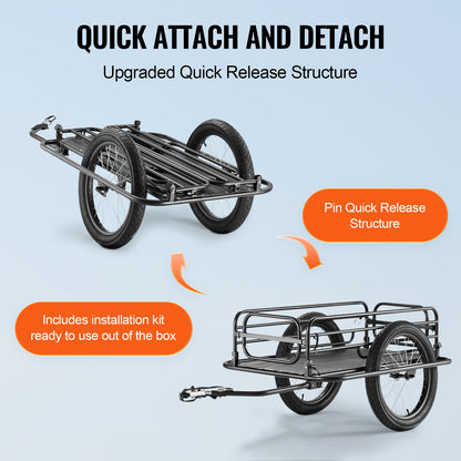 Bike Cargo Trailer, 275 lbs Load Capacity, Heavy-Duty Bicycle Wagon Cart, Foldable Compact Storage & Quick Release with Universal Hitch, 20" Wheels, Fits Most Bike Wheels, Carbon Steel Frame