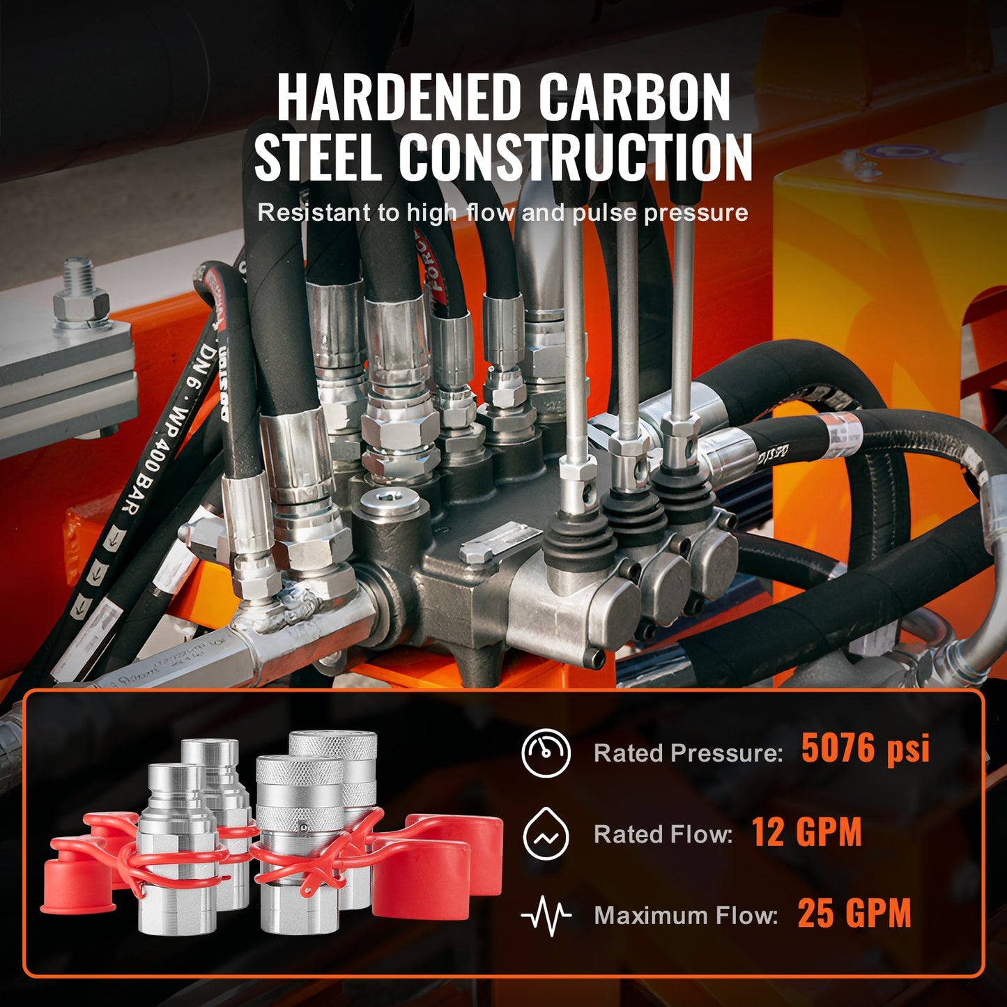 1/2" Flachkupplungen für Hydraulik 1/2" NPT-Kupplungen für Kompaktlader 4 Staubschutzkappen