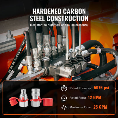 1/2" Flachkupplungen für Hydraulik 1/2" NPT Kupplungen für Kompaktlader 2 Staubkappen