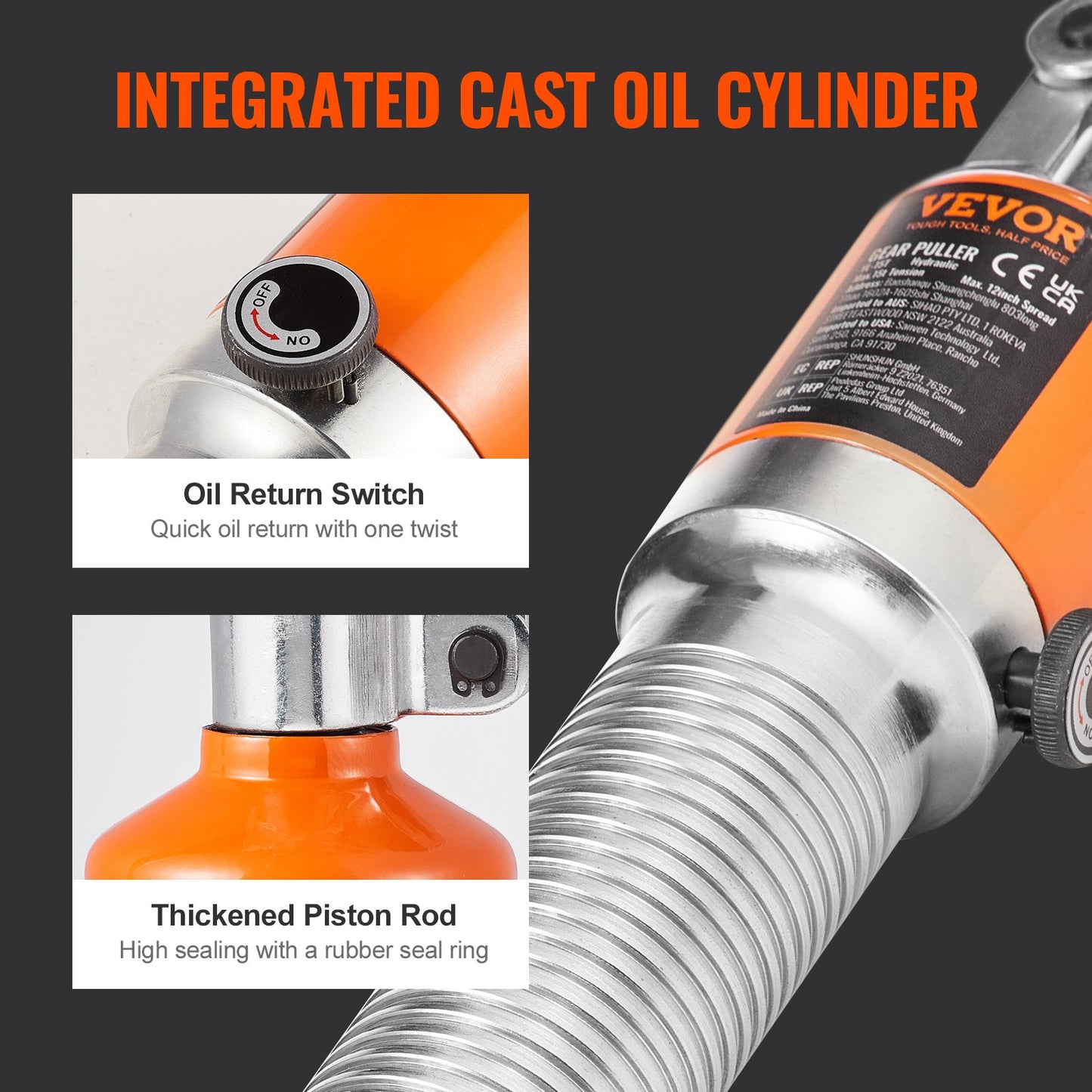 Hydraulischer Zahnradabzieher, Radlagerabzieher mit einer maximalen Kapazität von 15 Tonnen, 2- oder 3-Backen-Abzieher, vertikal und horizontal, 12-Zoll-Backen-Hydraulikabzieher mit Gehäuse für die Abziehernabe