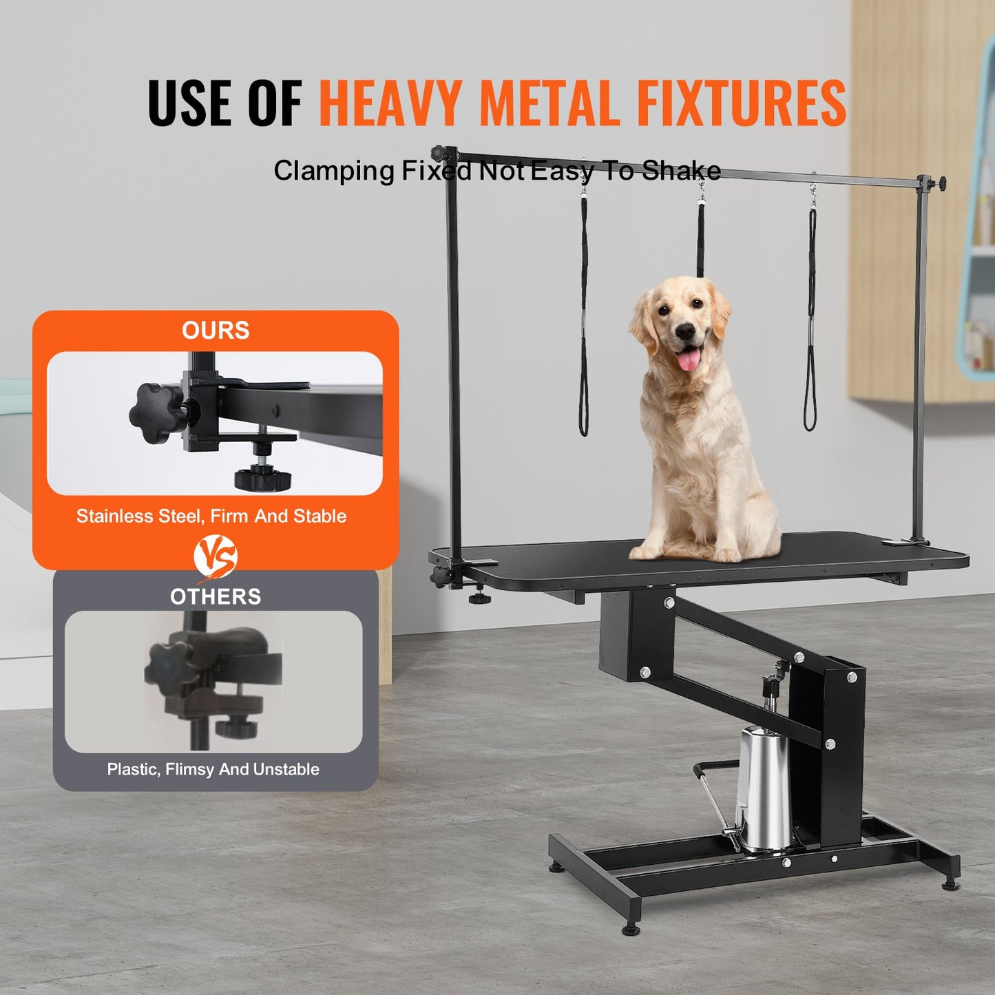 43" Hydraulic Pet Grooming Table, Heavy Duty Dog Grooming Arm for Medium/ Small Dogs, Height Adjustable Dog Grooming Station, Anti Slip Tabletop /Dog Grooming Station, Max Bearing 400LBS