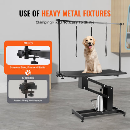 43" Hydraulic Pet Grooming Table, Heavy Duty Dog Grooming Arm for Medium/ Small Dogs, Height Adjustable Dog Grooming Station, Anti Slip Tabletop /Dog Grooming Station, Max Bearing 400LBS